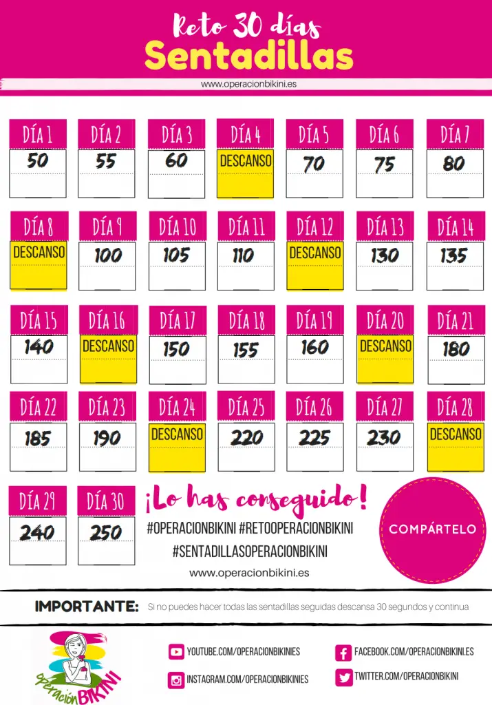 calendario reto sentadillas